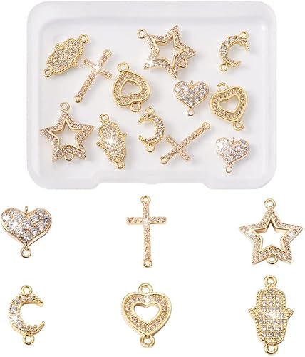 Miniatura 8 de Cheriswelry 12 colgantes de latón con micro pavé de circonita cúbica, pequeños y brillantes, paloma de cisne, leopardo, pájaro, luna, colgantes con