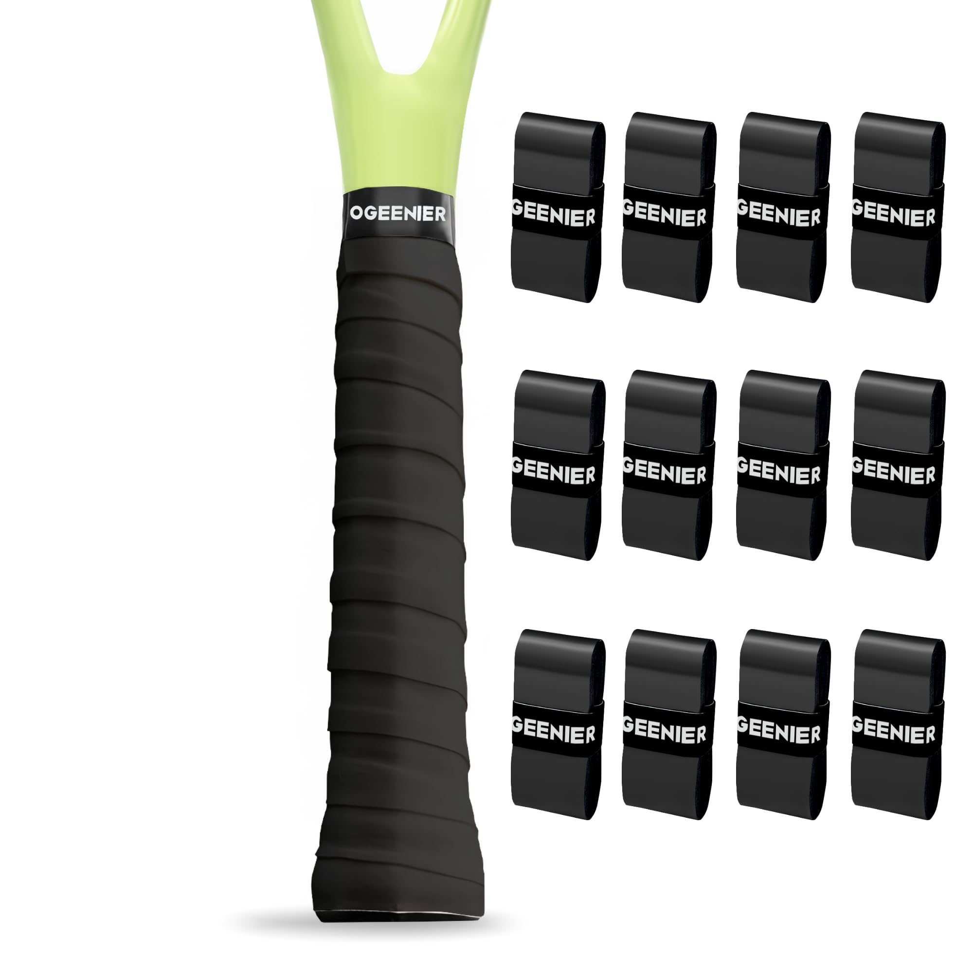 Ogeenier Lot de 12 Grips de Tennis Auto-adhésifs antidérapants et Anti-Transpiration pour Raquette de Tennis Overgrip Padel, Tennis, Badminton, Raquette de Squash