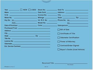 Printed Vehicle Deal Envelopes 9x12 Deal Jackets (100 shrink wrapped) (Blue)