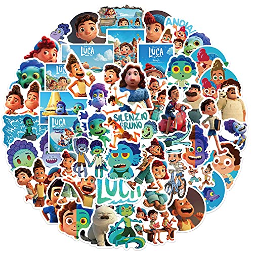 Luca Movie Stickers Disney Cartoon Movie Stickers Laptop Waterproof Car Bicycle Suitcase Computer Water Bottle Mobile Phone Stickers Water Resistant Decals (Luca)