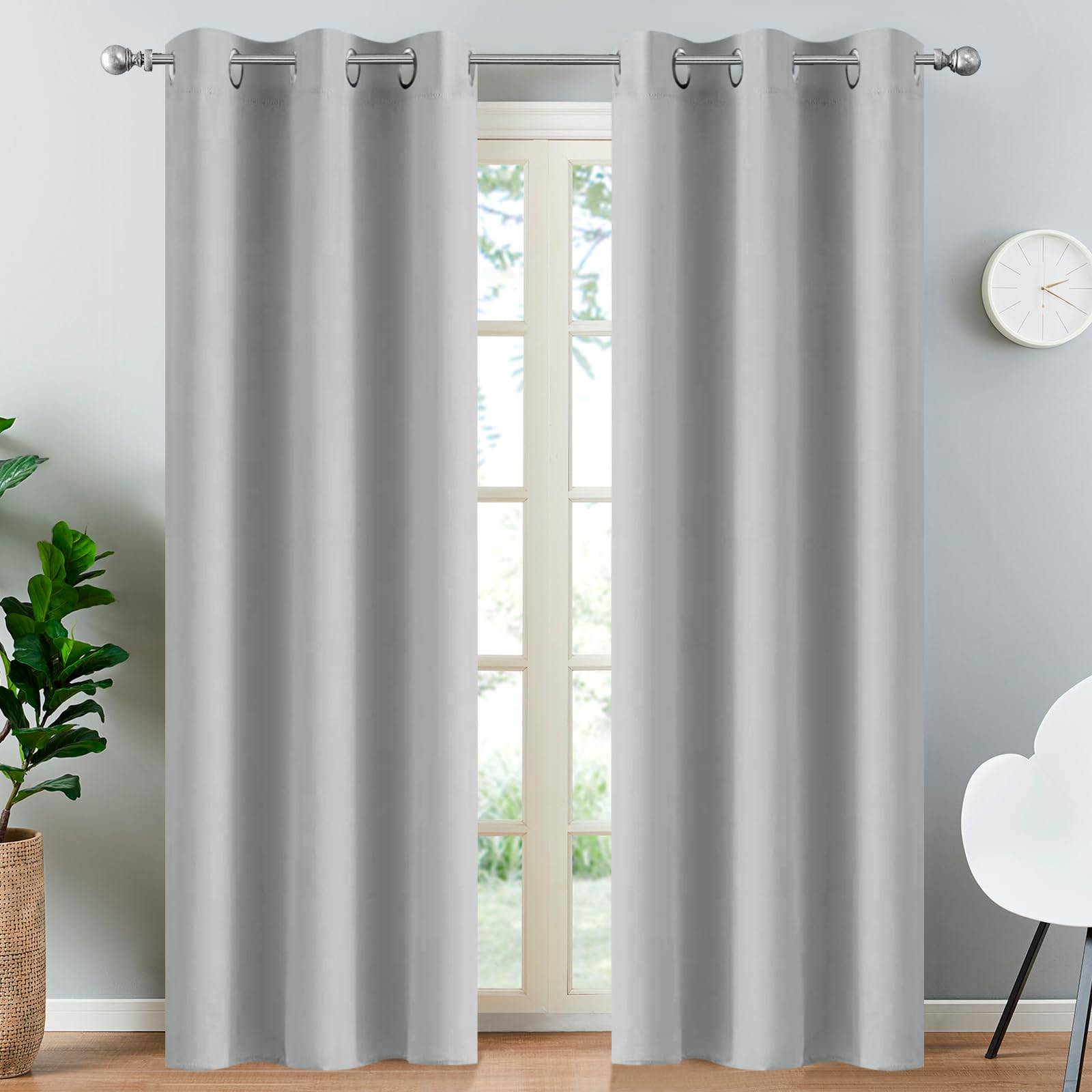 Yakamok Room Darkening Grommet Window Drapes Thermal Insulated Light Blocking Light Grey Blackout Curtains for Bedroom(52Wx90L,Light Gray,2 Panels) — image 1