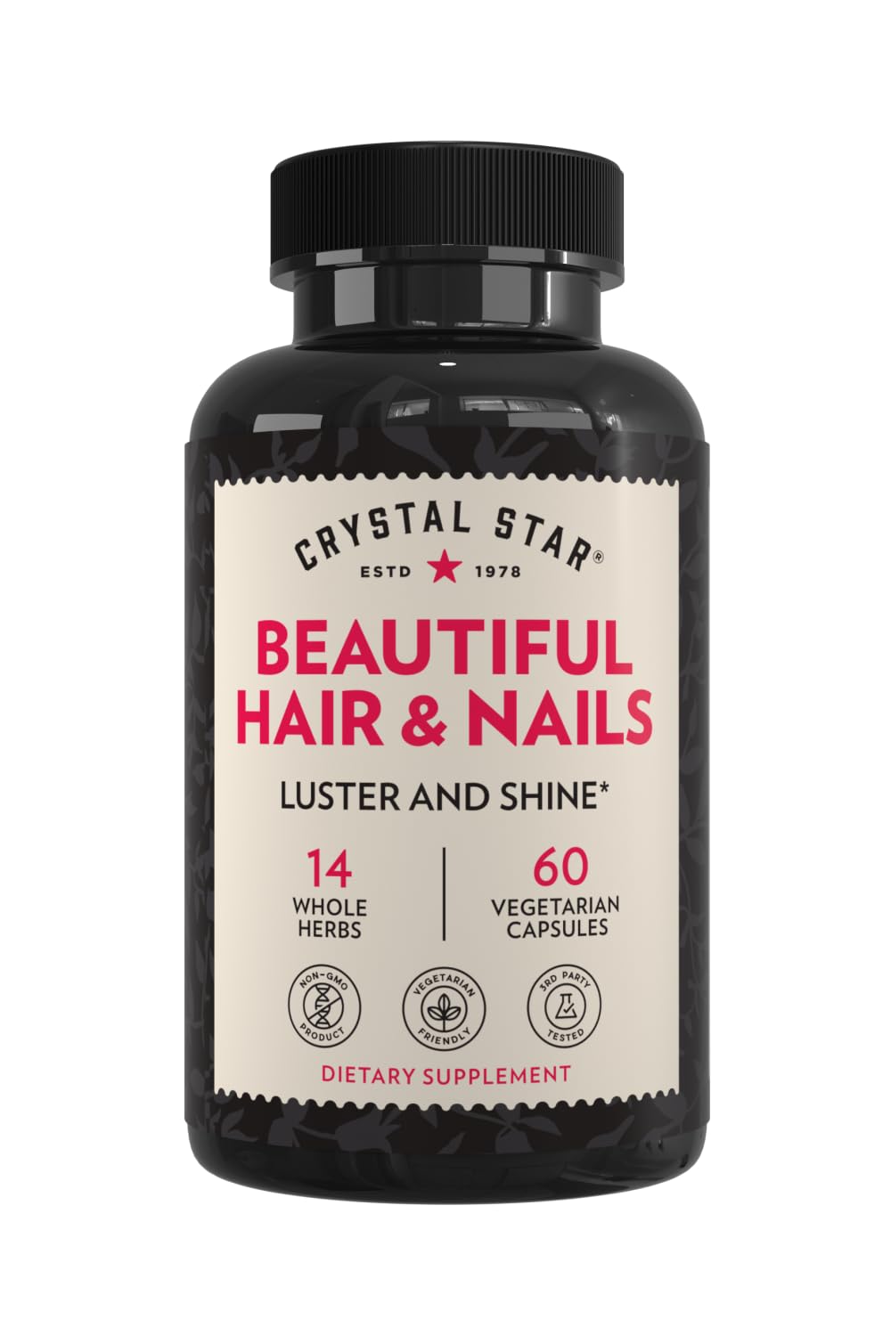 Crystal Star Beautiful Hair & Nail Supplement (60 Capsules) – Herbal Supplement Supports Thicker Stronger Hair & Nails – Horsetail, Nettle & Alfalfa – Non-GMO