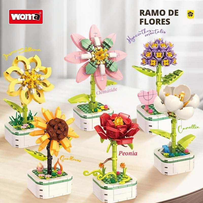 WOMA 19069 Racimos de Flores en Maceta (172/119/130/122 Piezas), 6 Plantas en Maceta Diferentes, Regalo de decoración para el hogar