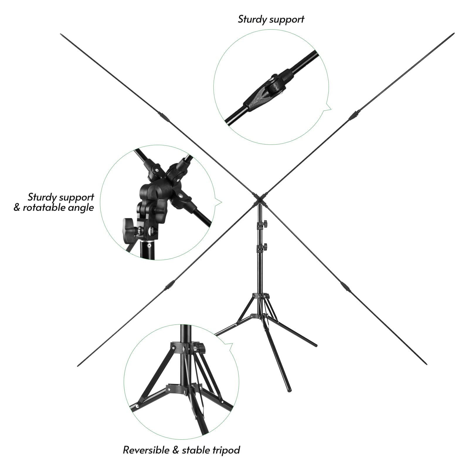 Andoer 2 x 1,5 m, telón de fondo blanco para fotografía, pantalla de fondo con trípode ajustable en forma de cruz para transmisión de fotografía de estudio de juegos, color negro