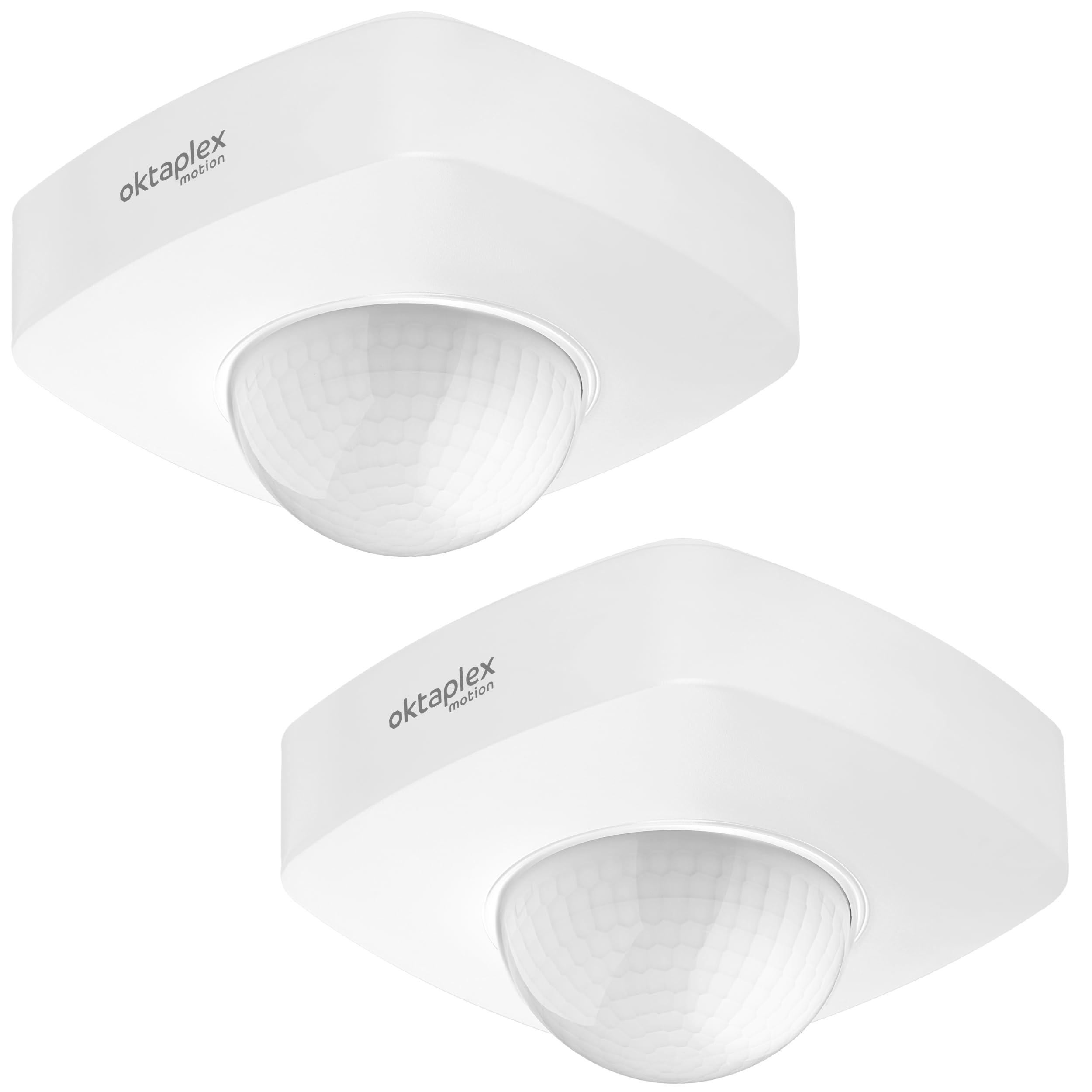 Oktaplex Tim - Rilevatore di presenza a infrarossi PIR a 360°, IP65, 230 V, da parete, bianco | Sensore a 360°, diametro di 20 m, rilevamento di 6 m, per interni ed esterni, 3-2000 lux, funzionamento in parallelo, 2