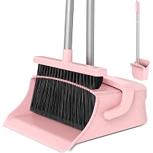 Broom with Dustpan Set for Pet Hair & Dust Cleanup, Pink