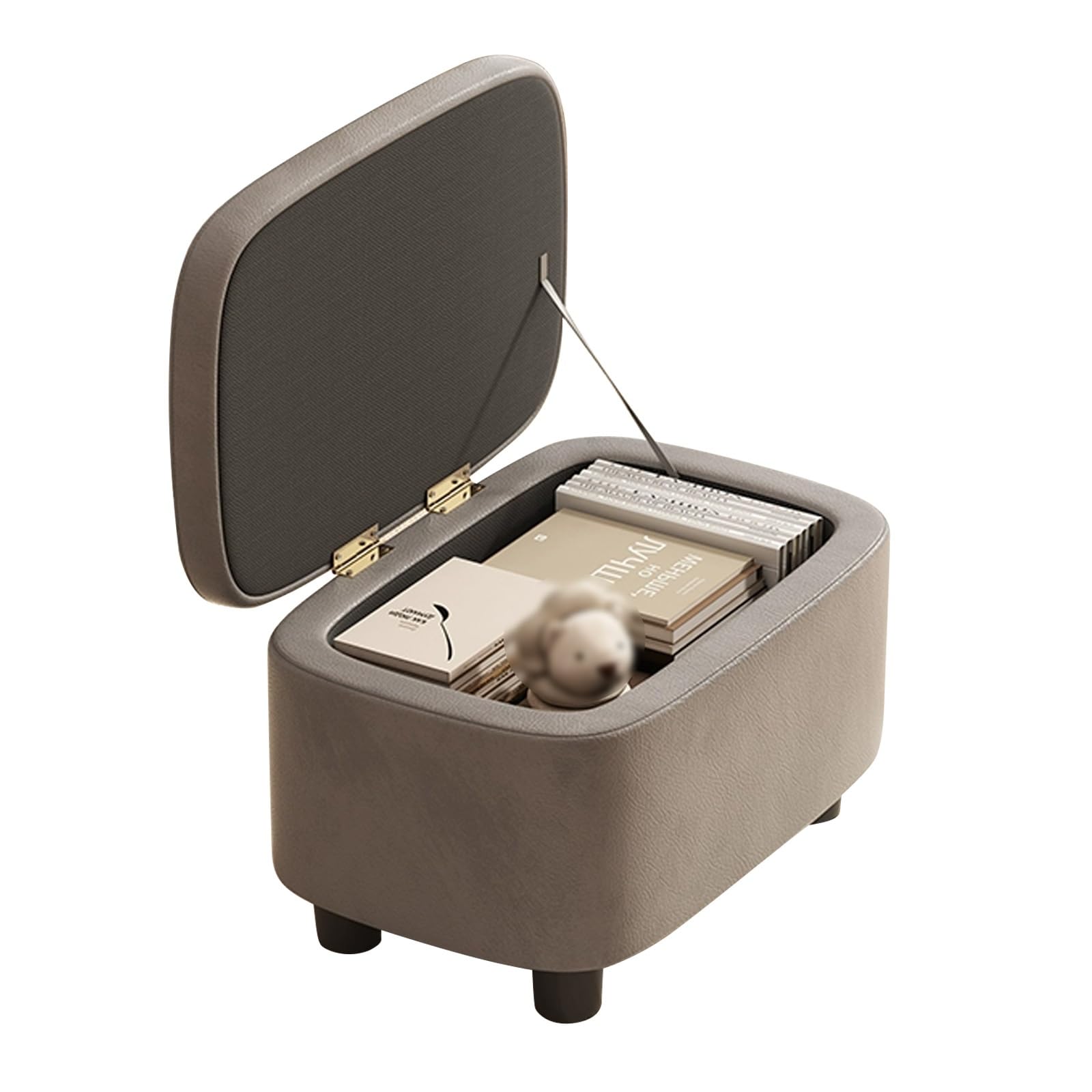 LMMIAOZ Brown Leather Upholstered Footrest Storage Stool Cube with Strong Wooden Frame Multifunctional Living Room Foot Stool Toy Box Pouffe