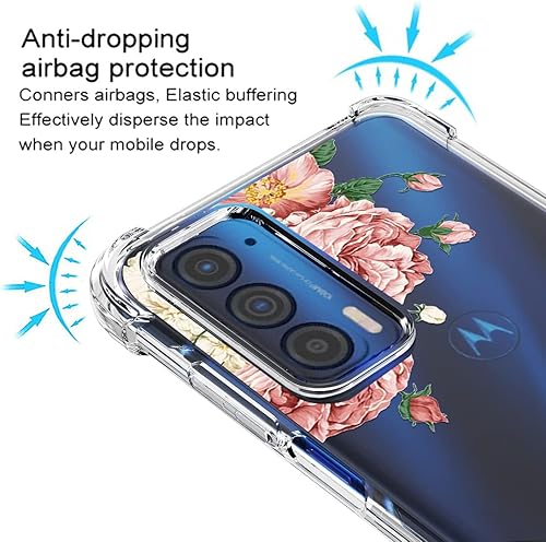 Miniatura 5 de Osophter Funda para Moto Edge 2021, Moto Edge 5G UW, transparente, esquinas reforzadas con flores, TPU para absorción de golpes, flexible para