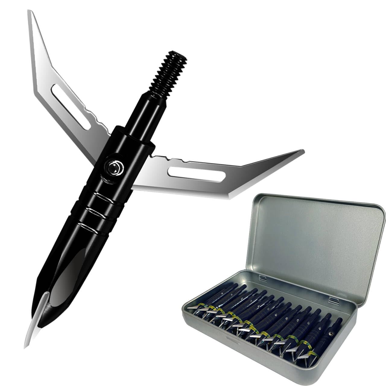 12pcs Hunting Broadheads 100 Grain Archery Broadheads 420 Stainless Steel Higher Hardness 2-Blades + 1 pc Broadhead Case for Arrowheads