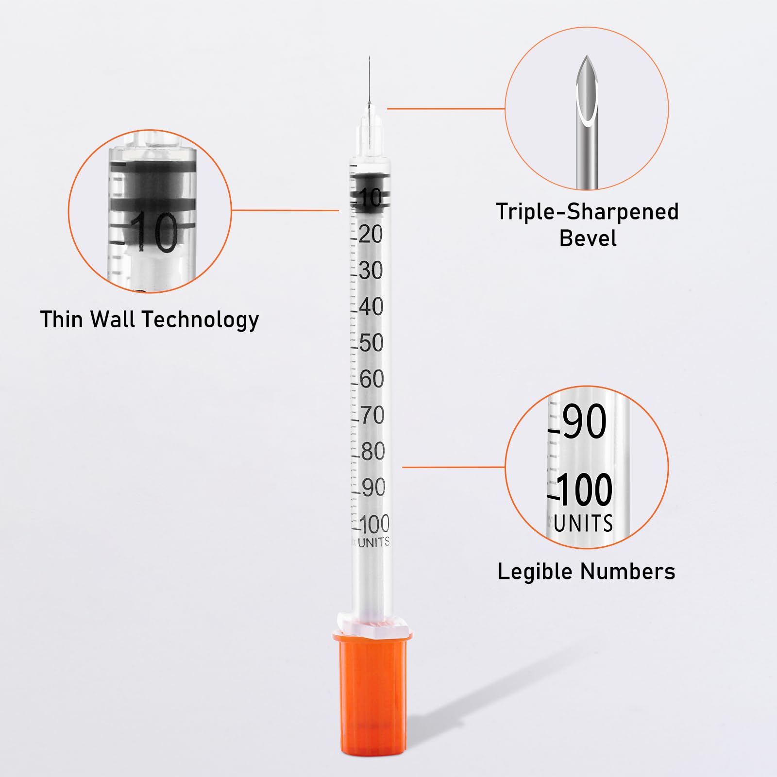 31G 1cc 1/4 Inch (6mm) Syringe, U-100 Syringe with Needle, Individually Wrapped, Pack of 100 — Amazon image 3