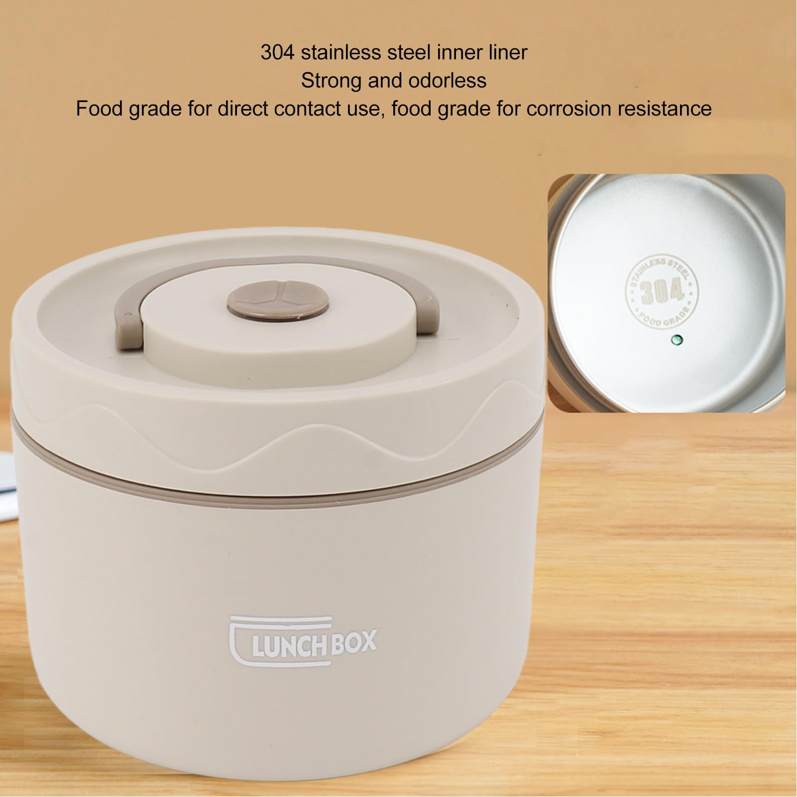Food Thermo, 304 STALICZNA STALOWA PODATKOWANA Pojemnik na zupę przenośny okrągły kształt Lunch Food Jar szerokie usta Bentos Box 550 ml do pracy, szkoła, jadalnia na świeżym (Mikrofalowy-beige)