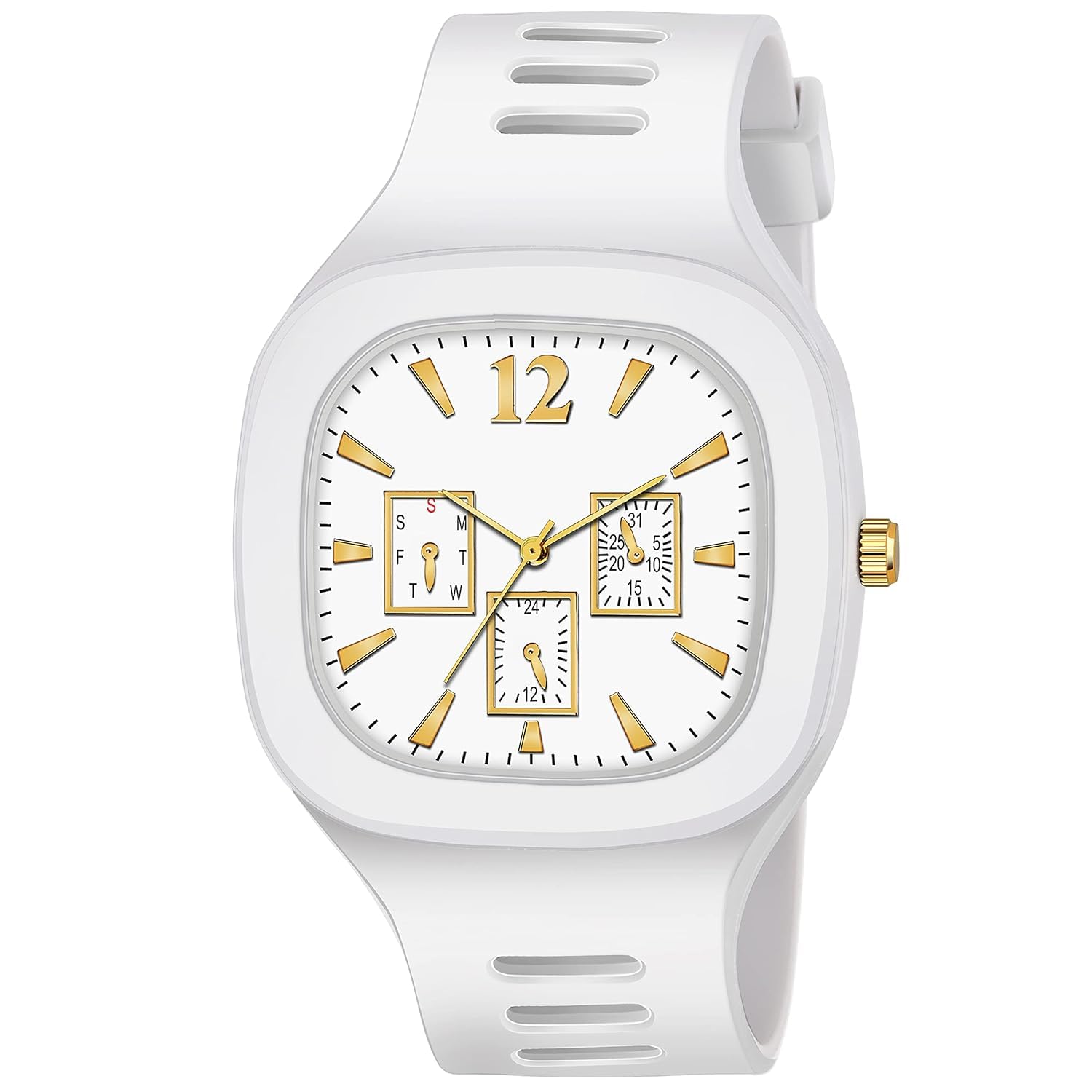 ZAIBA Decor -Square Multi DIAL Analog Silicon Strap ADDI Stylish Designer Analog Watch - for Boys (White) Pack of 2 (B0D6VZCHQP) Amazon Price History, Amazon Price Tracker