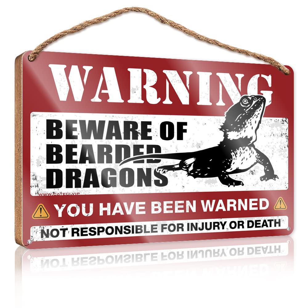 YYHLEH Decorative Signs For Home Decor Beware Of Bearded Dragons Wooden Sign(23X35CM)