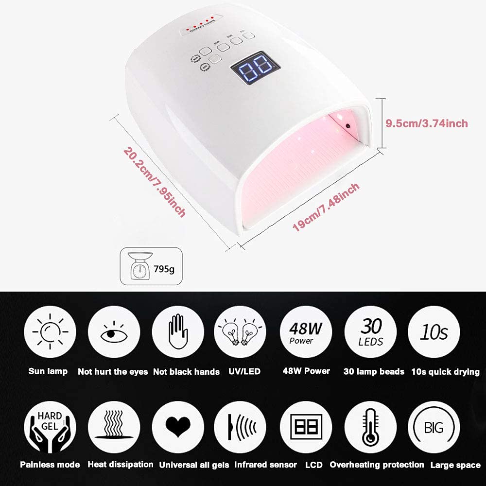 Lampada per Unghie a LED UV Ricaricabile da 48 W, Lampada per Unghie in Gel Cordless PRO Lampada per Unghie Wireless per Essiccatori per Unghie, Strumenti per Nail Art per la Casa e Il Salone, Rosa