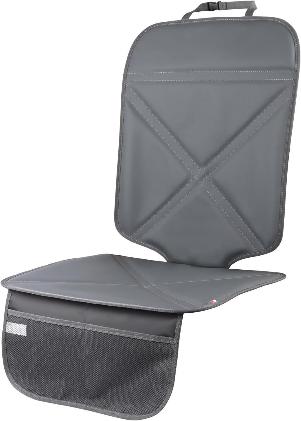 Viaviat Car Seat Protector Leather Waterproof Child Safety Seat Protector Cover with Thick Pad and 2 Large Pockets Durable Kick Mat for All Auto Seat (Deep Gray)