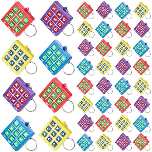 Hicarer Tic Tac Toe Keychain for Kids Ages 8-12 Party Favors Plastic Keyholders Game for Goodie Bags Mini Backpack Valentines Birthday Party(Red, Blue, Yellow, Purple,16 Pcs)