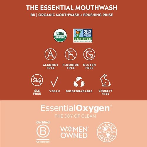 Miniatura 3 de Essential Oxygen BR enjuague bucal orgánico con certificación BR canela 32 onzas paquete de 1 enjuague bucal totalmente natural para dientes más