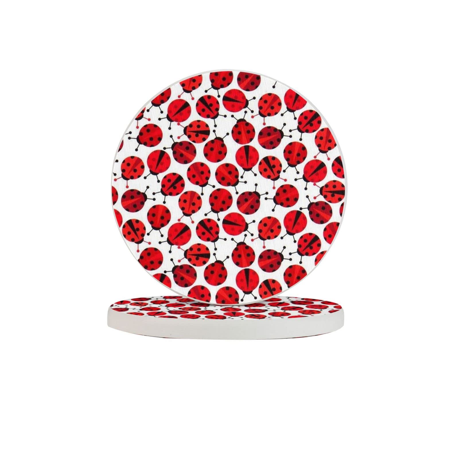 Red Ladybugs Four Pieces Coaster Heat-Resistant Reusable Saucers for Drinks Wine Glasses Plants Cups Mugs