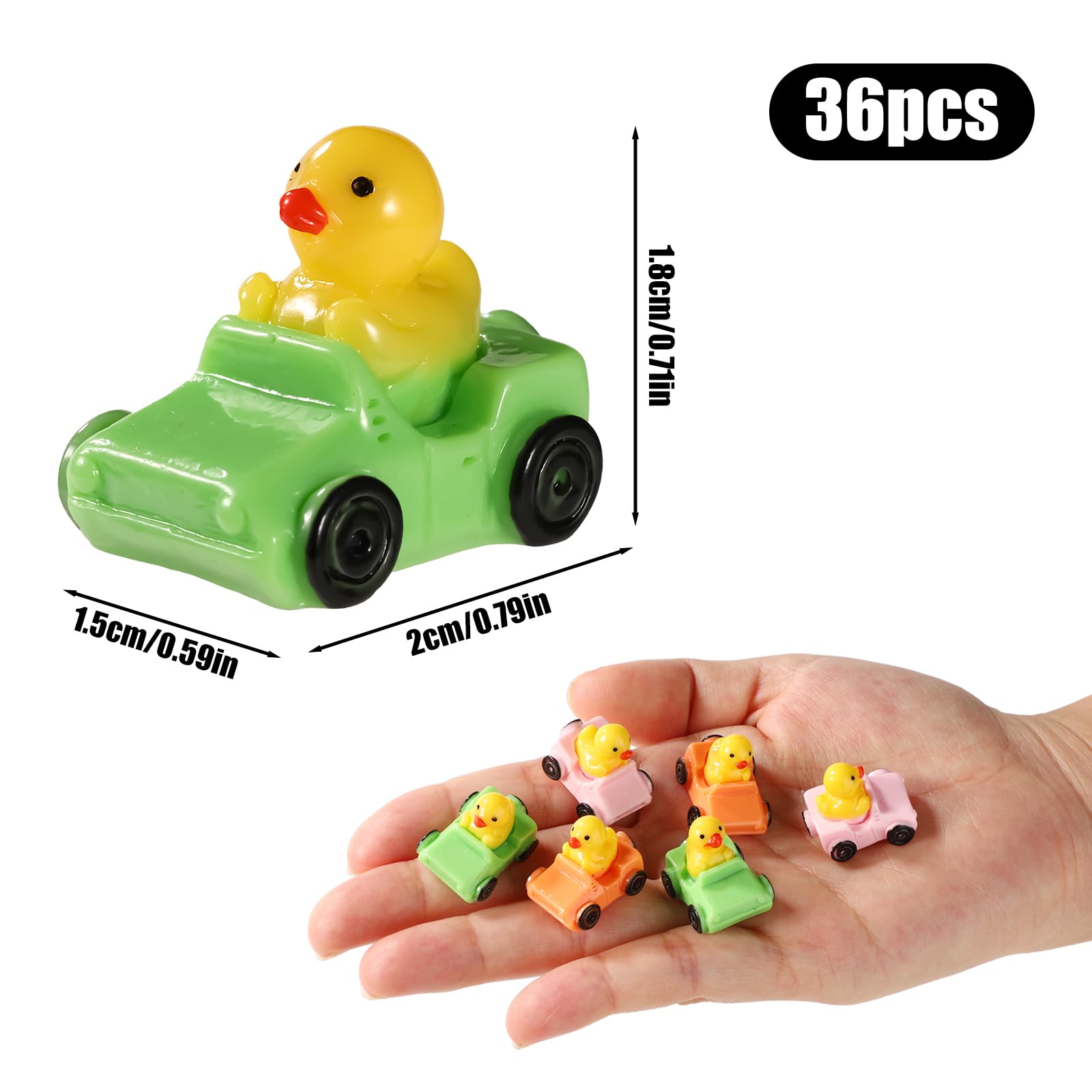 Tinoaly 36pcs Multicolor (Pink, Orange, Green) Resin Miniature Ducks in a Jeep Figurines, Small Animal-Themed Mini Car & Garden Decor (011) - Image 2