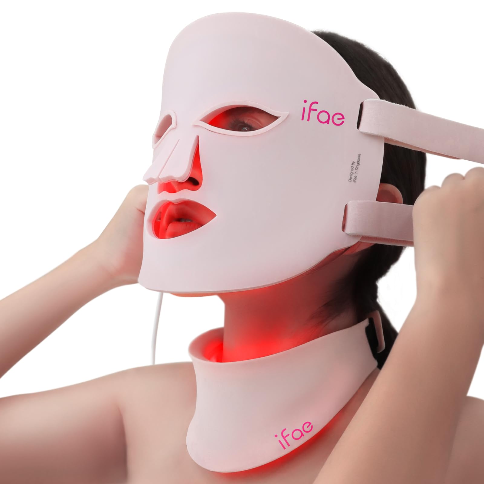 IFAE Red Light Therapy Mask for Face and Neck, 7 Colors Led Face Mask Light Therapy with Eye Protection and Remote, Rechargeable Ergonomic Design for True Anti-Aging Skincare at Home
