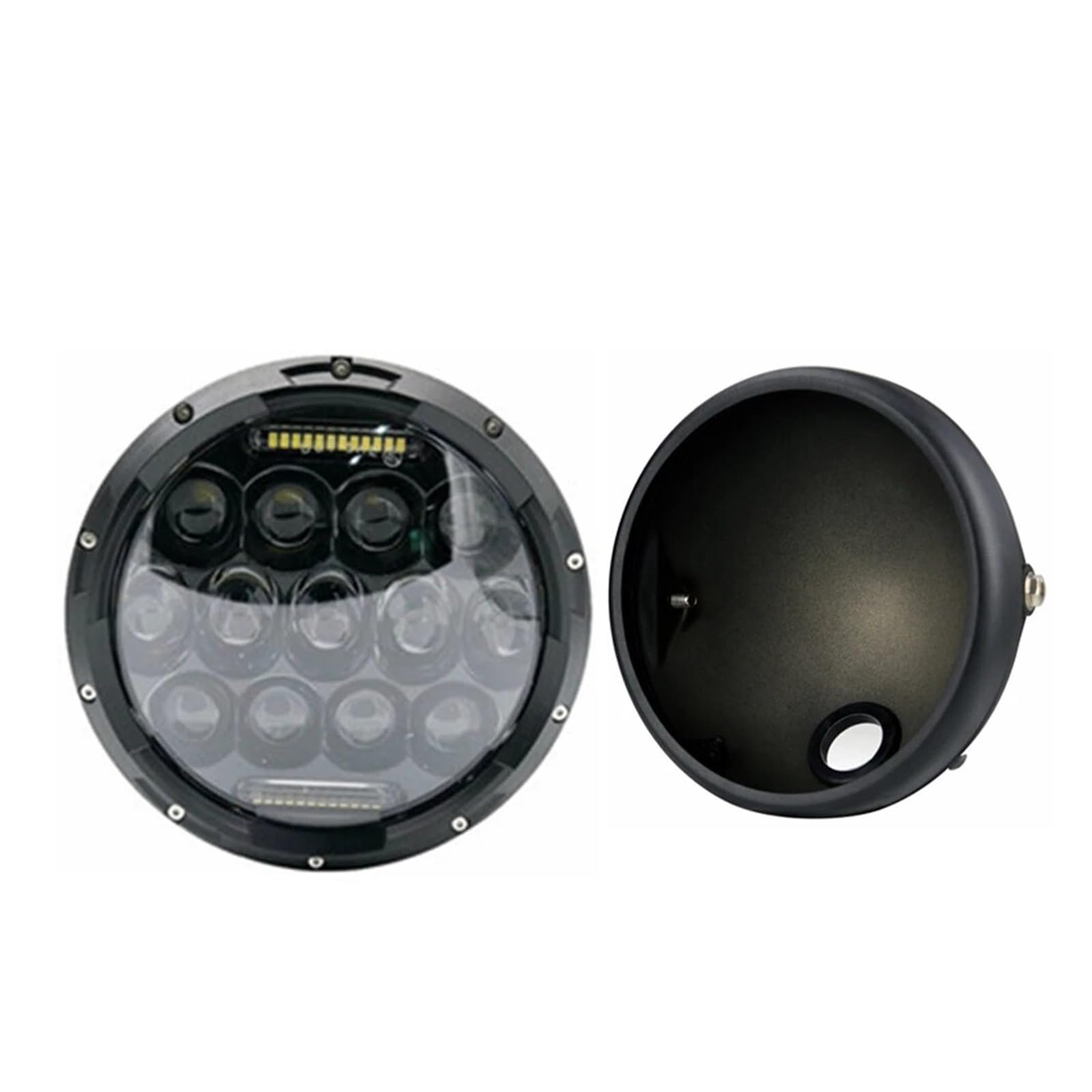 Universele 7,5 Inch LED Retro Bucket Motorfiets Koplamp Hi/Lo Beam DRL En Matte Zwarte Koplampbehuizing Met Beugel