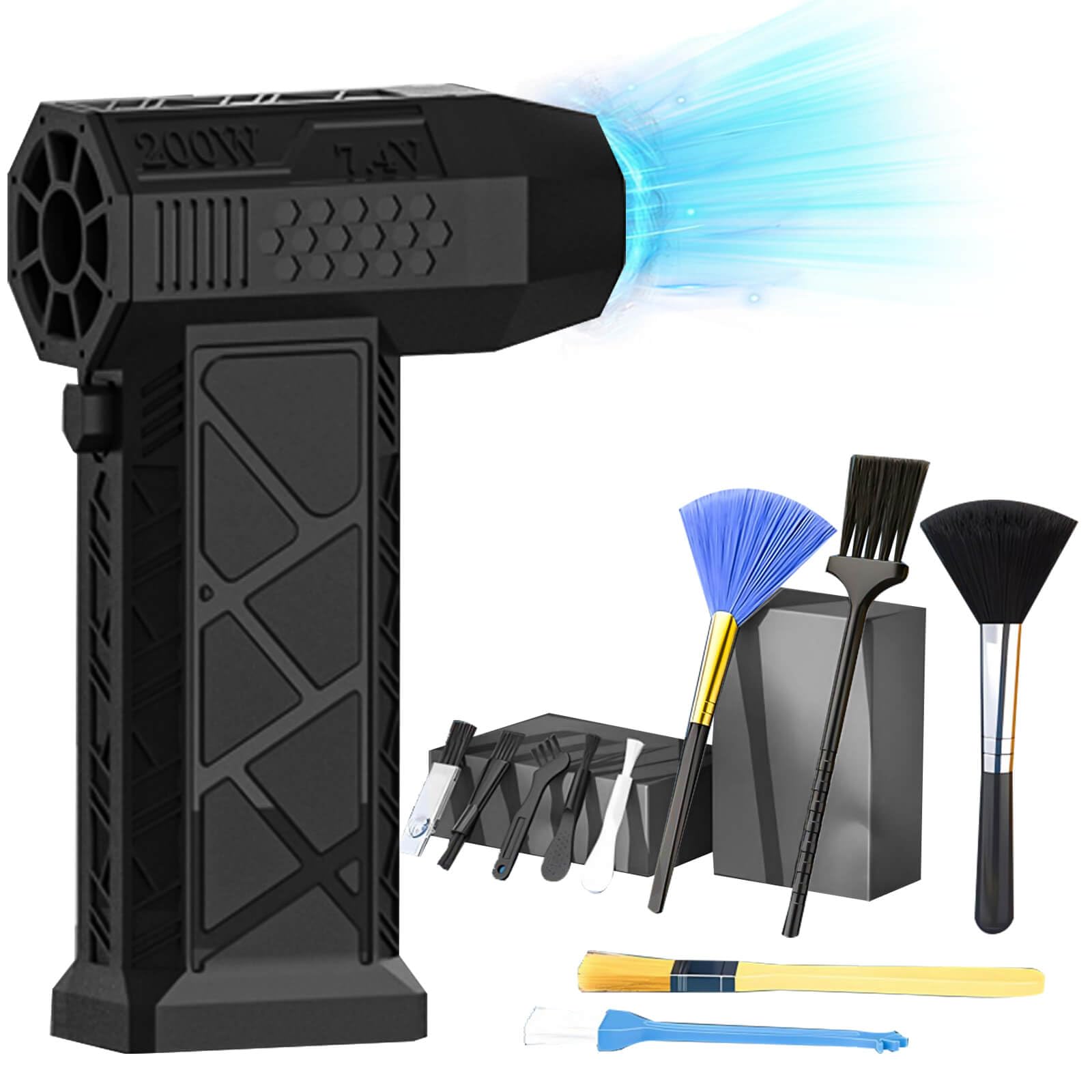 Hi-HONX Compressed Air Duster, 130000 RPM Portable Mini Hand Powerful Jet Blower, Cordless Electric Air Duster Turbo Fan, High-Speed Air Blower with 4 Gear for Car, Cleaning, Camping, Outdoors