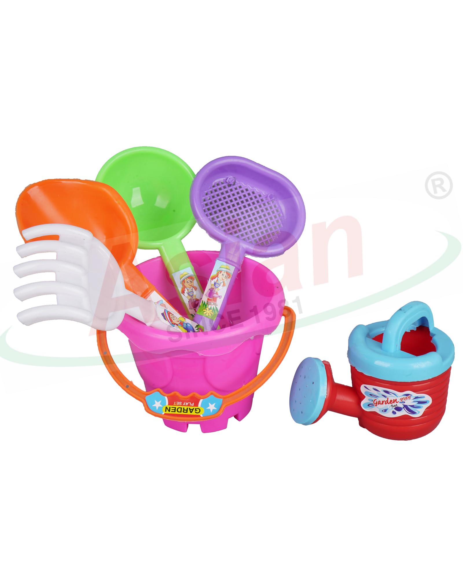 Asian Garden Set with Buckets, Spades, and Scoops and Crab Tool for Kids and Toddlers Multicolor - Image 3 thumbnail