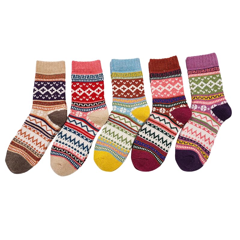 Image of 5 Pack Women's Wool Socks Warm Winter Socks Funny Crew Socks Thick Knit Soft Cabin Cozy Crew Boot Socks For Women Gifts