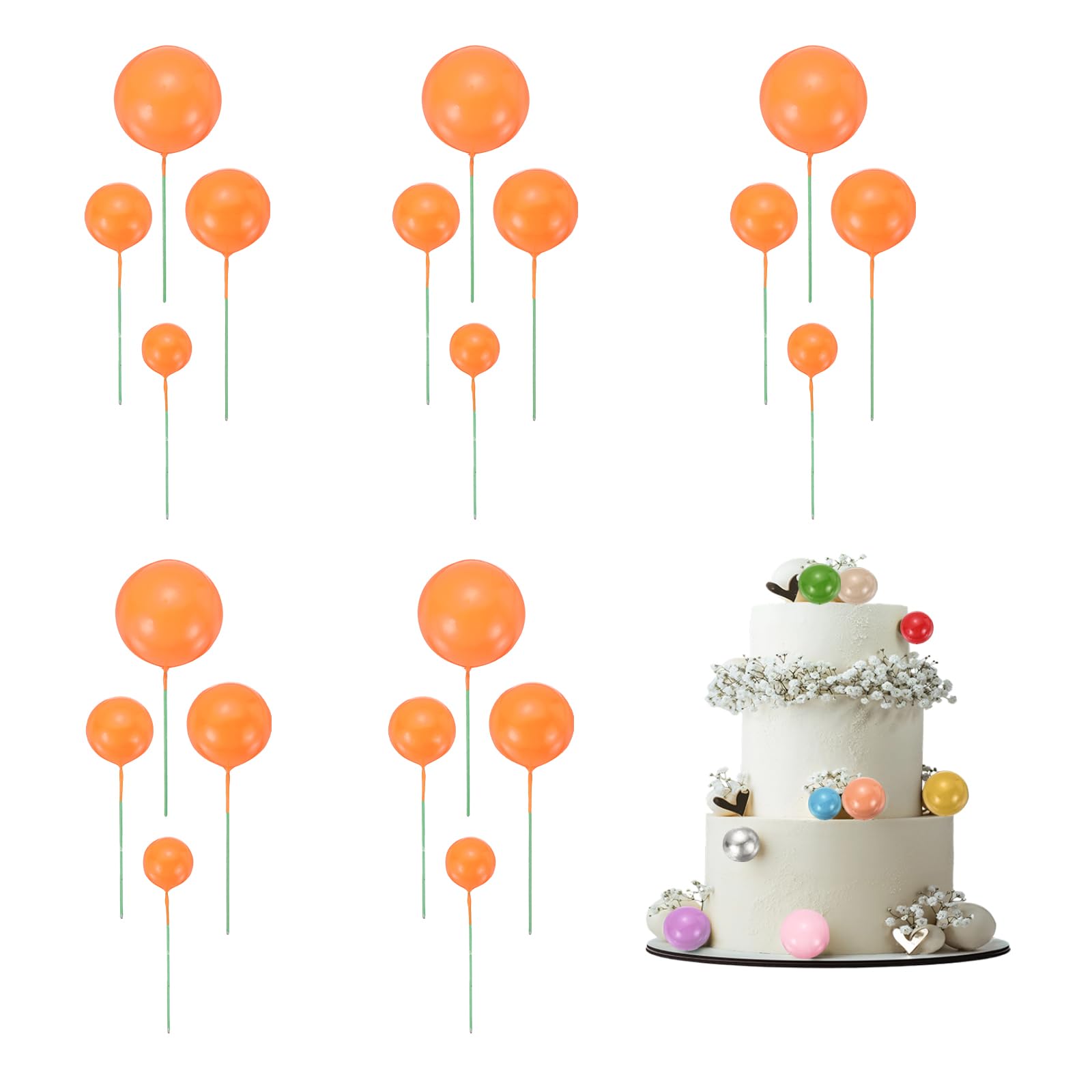 sourcing map 20Pcs Cake Toppers Foam Ball, Cupcake Insert Cake Toppers Cupcakes Decoration Balls for Theme Birthday Party Favors Wedding Halloween Christmas Supplies, Orange
