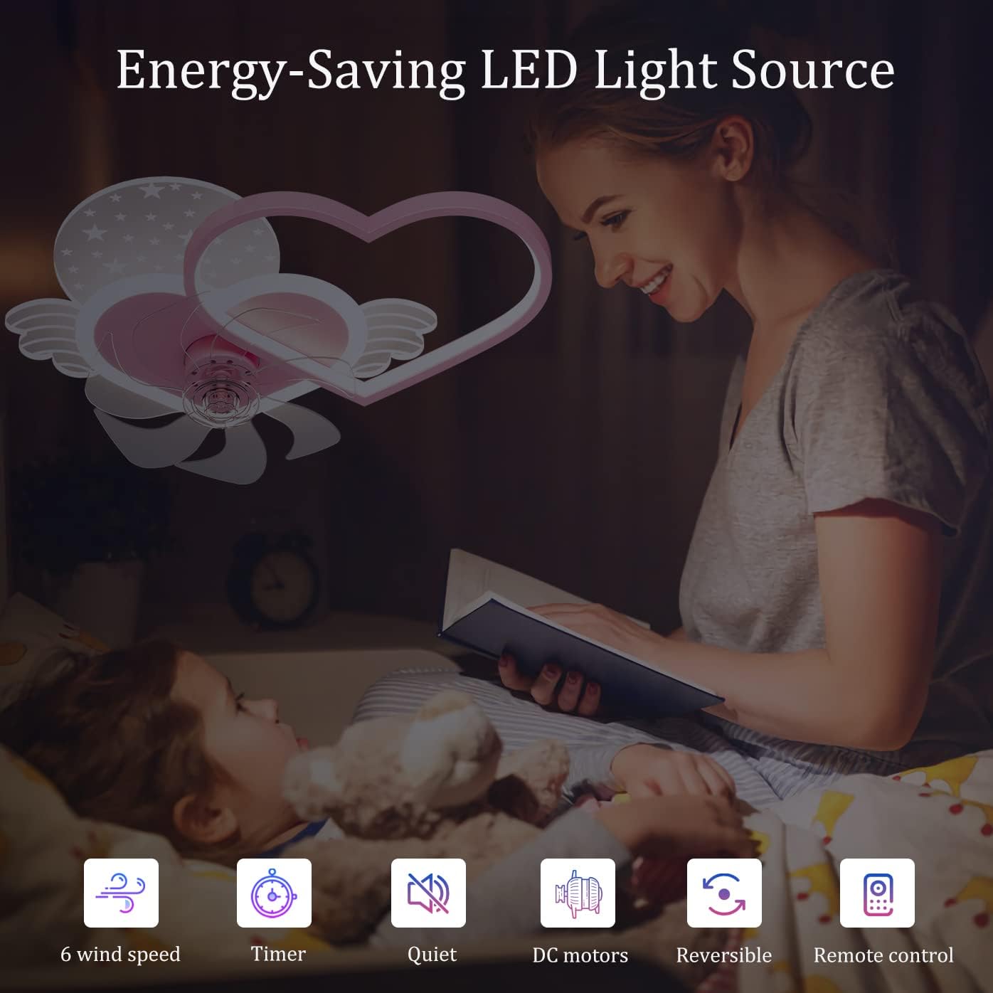 LAJUU Fan Lamps，Kids Ceiling Fans with Lights for Bedroom,Quiet Fan Ceiling Light with Remote Reversible 6 Speeds Modern Fan Light Ceiling Led Dimmable/Pink/a