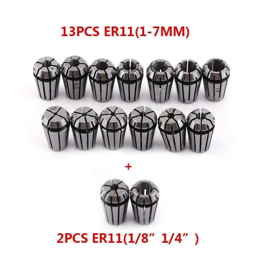 Juego de pinzas de resorte ER11 de 15 piezas 1-7mm 1/8 "1/4" para máquina de grabado CNC y herramienta de torno de fresado