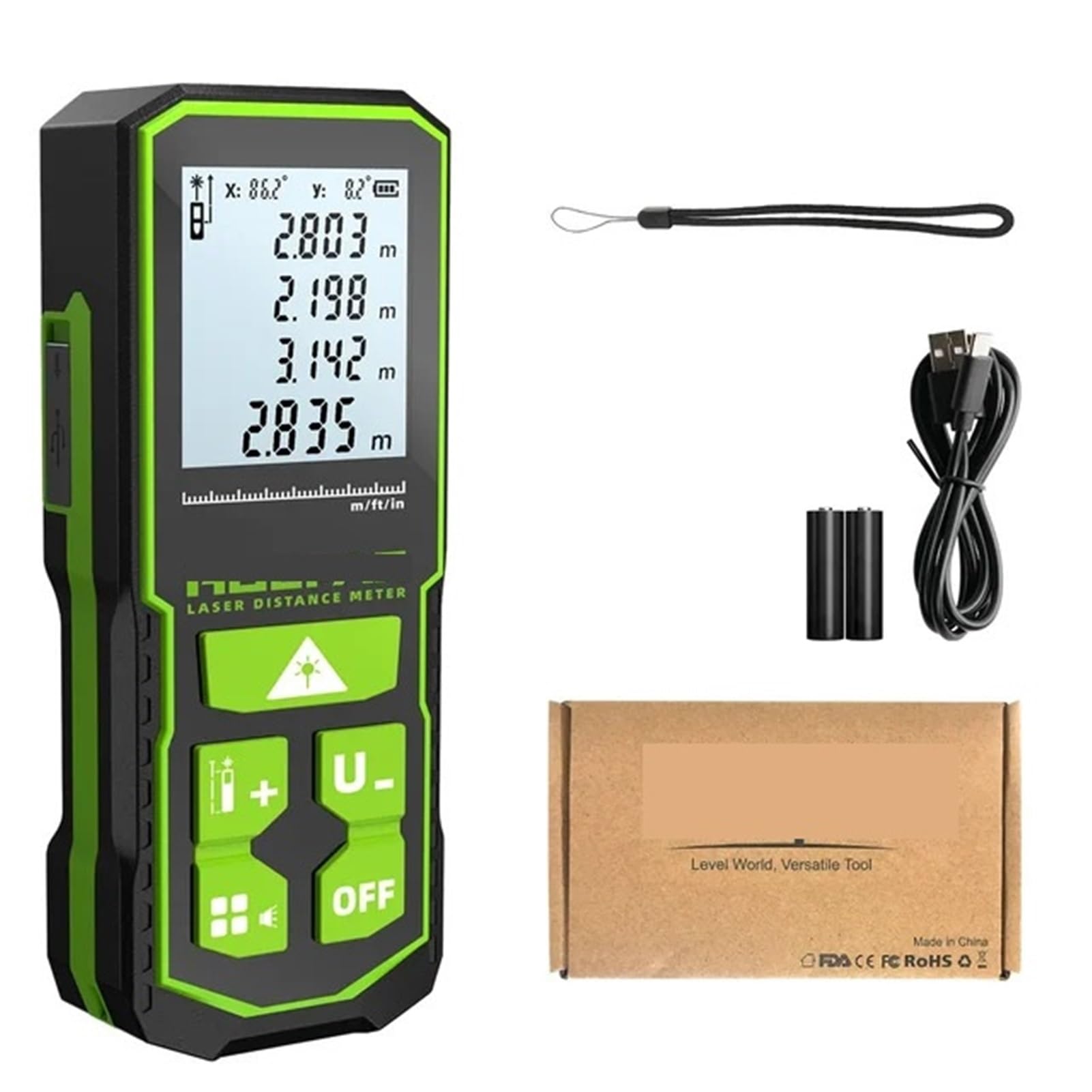 Herramienta de medición de distancia láser con Sensor de ángulo, telémetro láser Digital recargable, Rayo verde, 60M, 100M, 120M(60m)