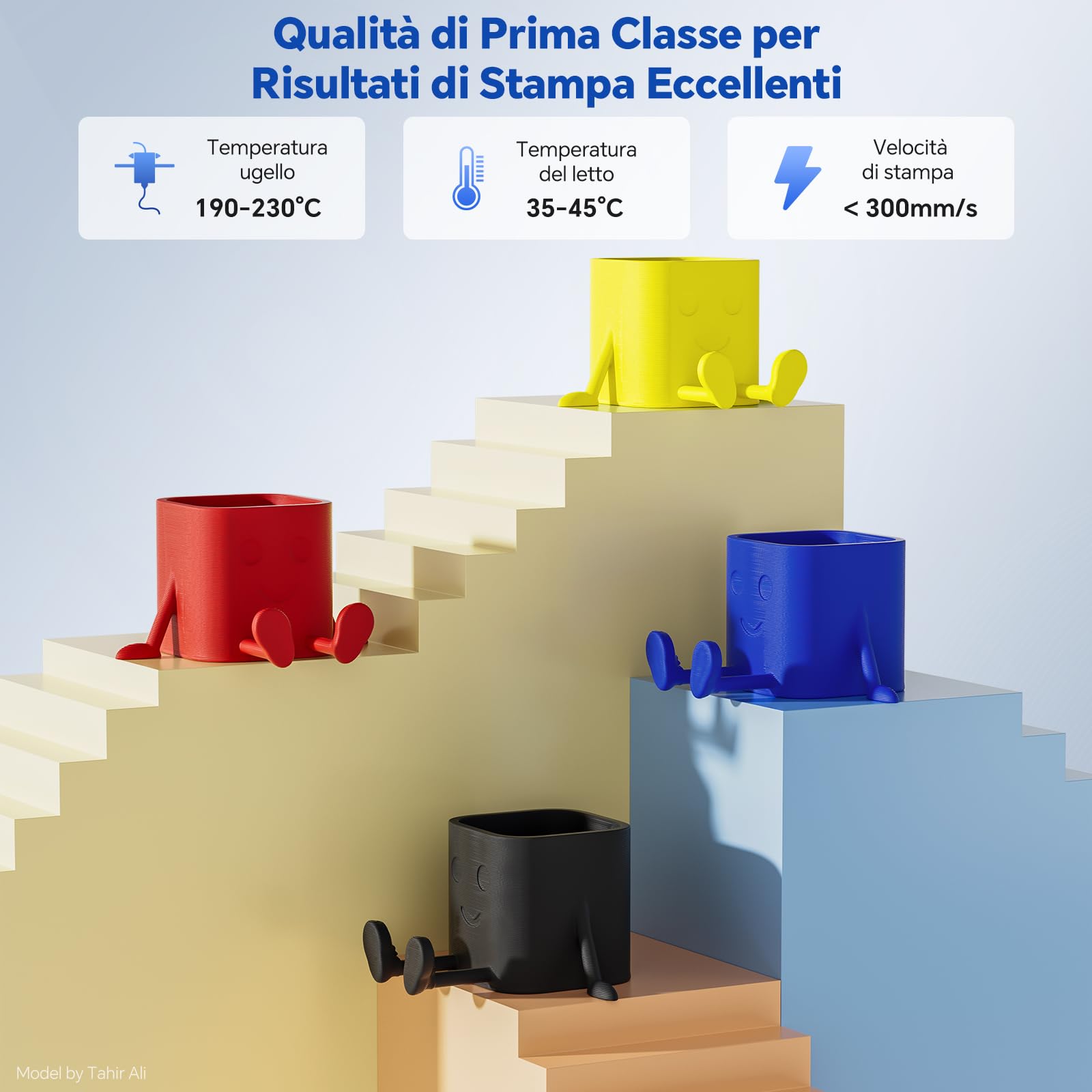 DEEPLEE Filamento PLA PRO 1.75 mm, 4 kg: Nero + Rosso + Giallo + Blu (4×1 kg), Maggiore Tenacia, Precisione ±0.02 mm, Facile da Stampare per Stampanti 3D FDM