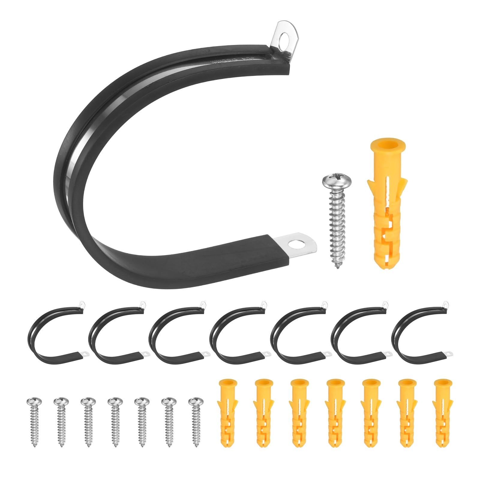 sourcing map 15Pcs 60mm(2.36 Inch) Cable Clamps, 304 Stainless Steel R Type Rubber Cushioned Insulated Hose Clamp, Pipe Conduit Strap Holder Clips for Tube, Lines, Wire Cord Installation