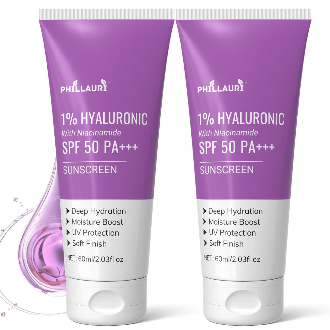 Hyaluronic Sunscreen Sunscreen SPF 50 PA+++ Daily SunCare Cream, spf 50 for dry skin, Protects, Moisturizes & Brightens Skin - 60ml (Pack 2)