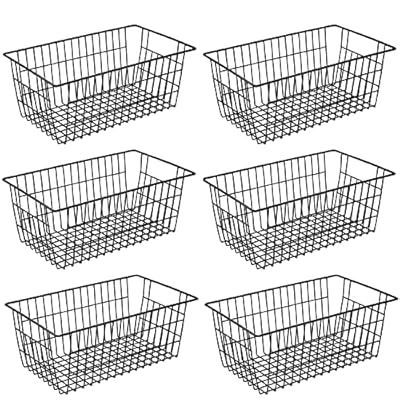 GEDLIRE 15.2" Metal Wire Baskets for Organizing 6 Pack, Household Pantry Storage Freezer Organizer Bins with Handles, Freezer Baskets for Upright Freezer, Refrigerators, Kitchen Cabinets, Black