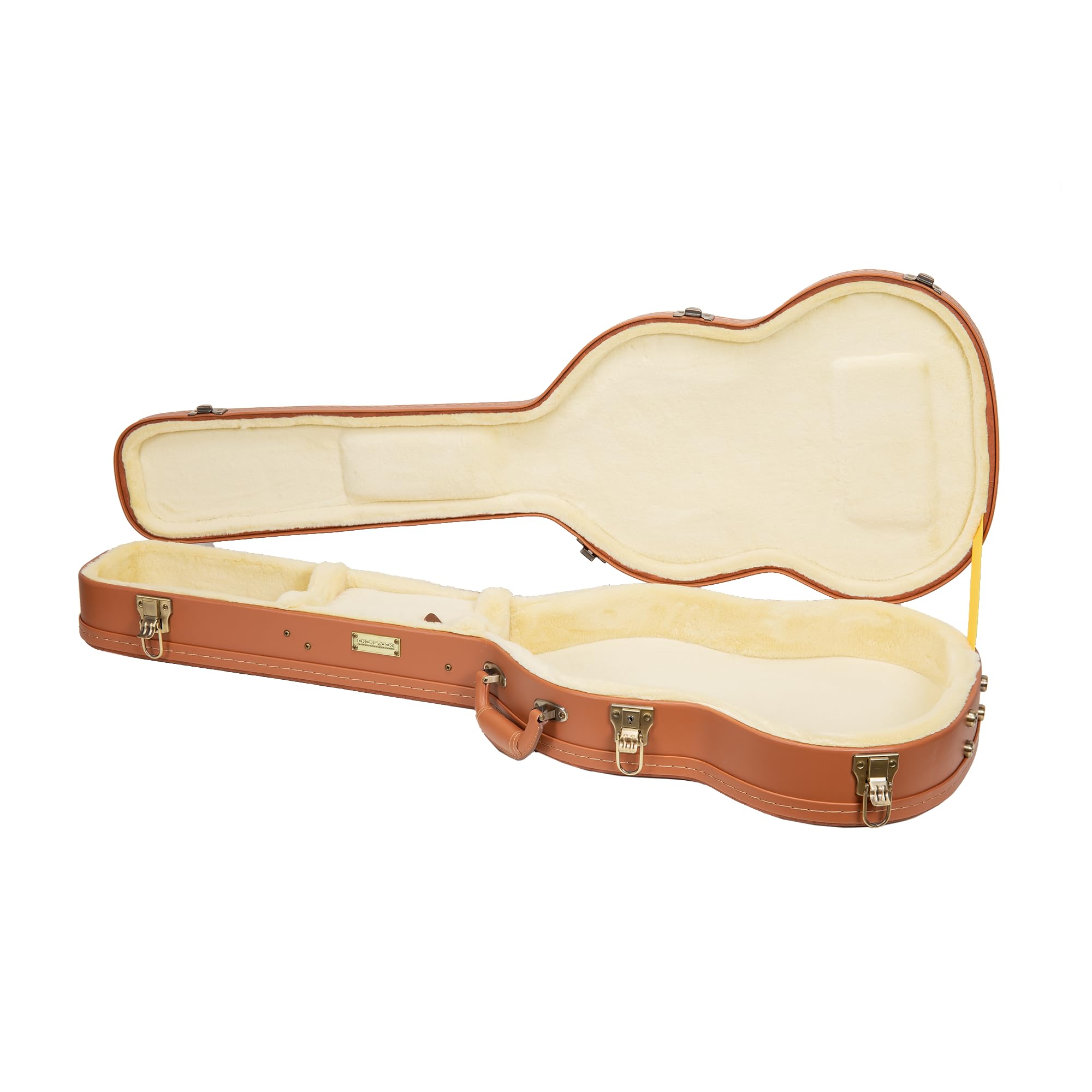 Crossrock Etui na gitarę SG z serii Relief do gitar elektrycznych Gibson SG Style, rzeźbione wykończenie z czerwonego drewna, kość słoniowa, pluszowe wnętrze, zamek, drewniana twarda skorupa premium