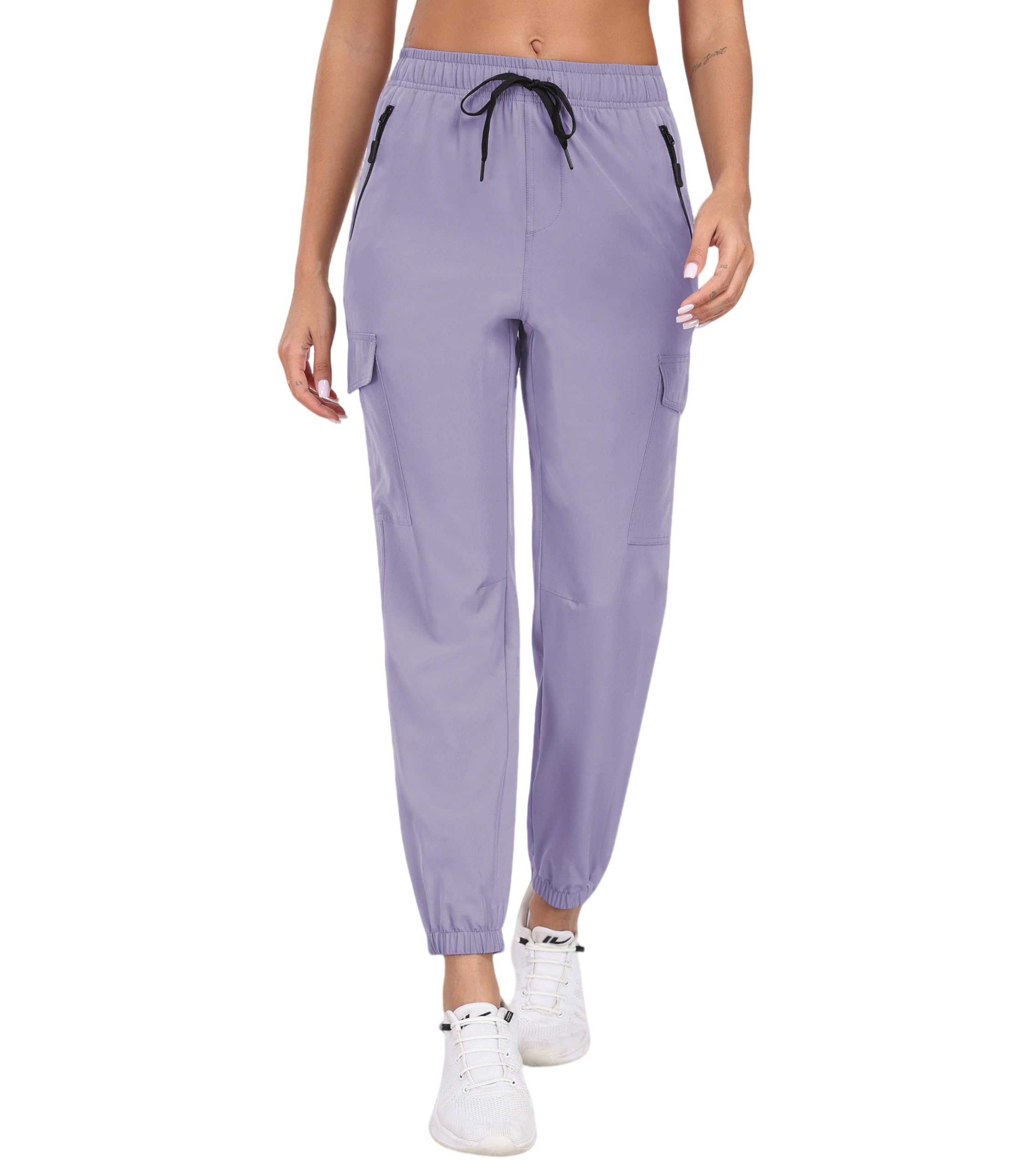 TZDNI Cargo Pants Women Water Resistant Joggers with Pockets Hiking Pants Lightweight Quick Dry Elastic Waist Pants HH2412