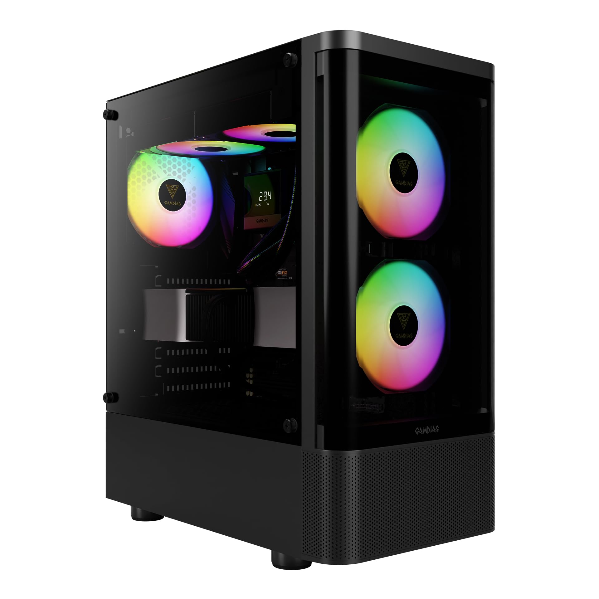 Gamdias Talos E3 CG ARGB - Custodia per gamer, con 3 ventole, colore: Nero
