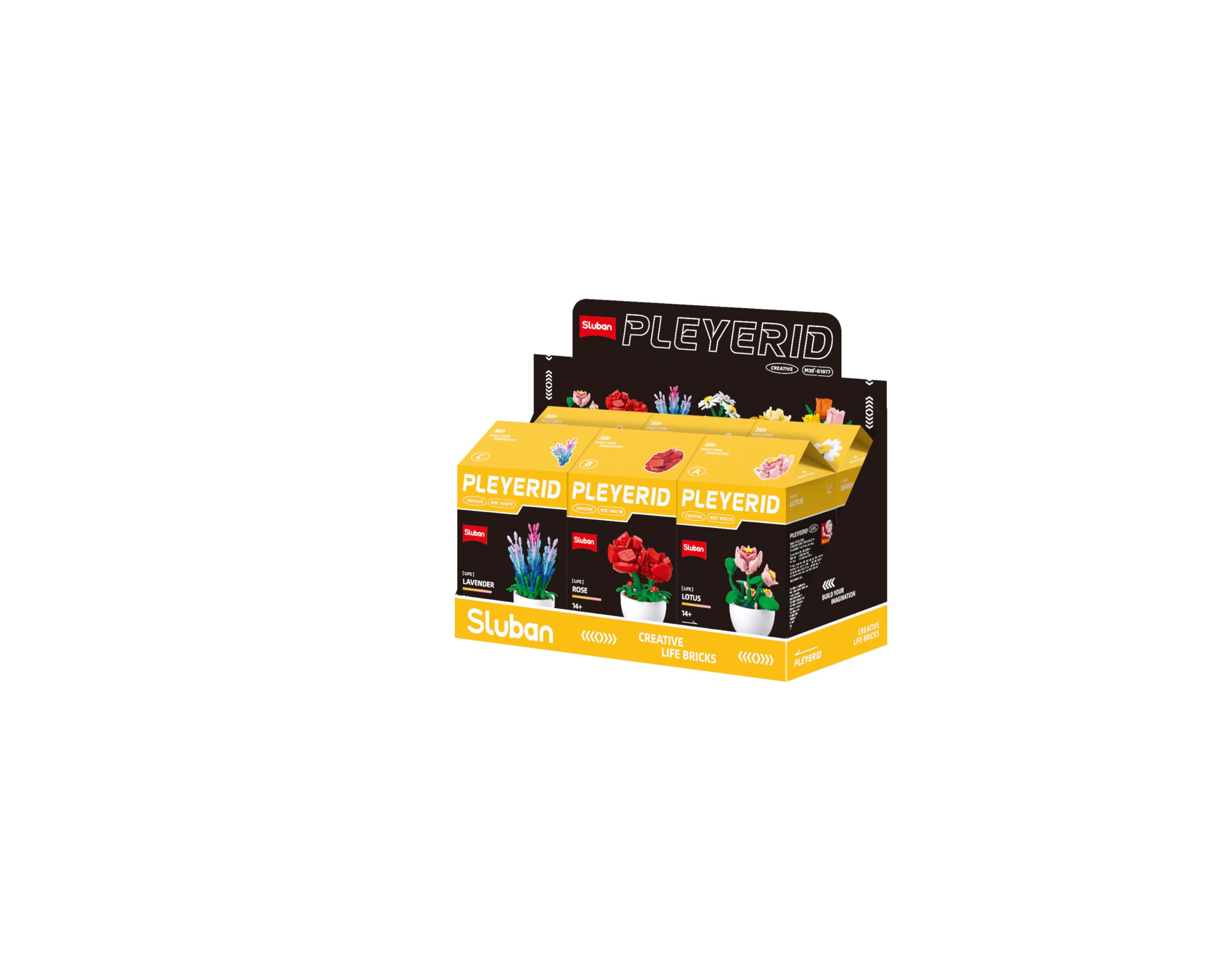 Sluban Pleyerid Creative Life Bricks Building Set, Flower Collection Display Box, M38-B1077, Yellow and Black