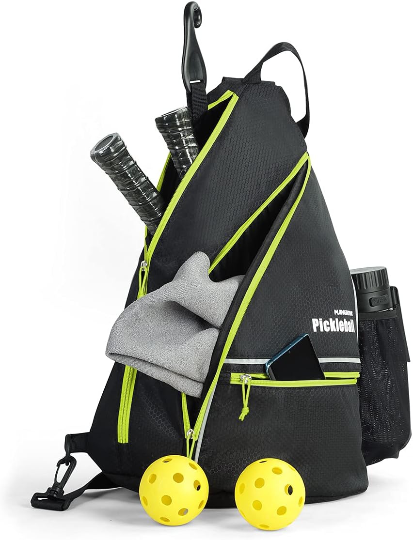 Mangrove Pickleball Bag, Men's & Women's Pickleball Backpack, Adjustable Sling Bag with Fence Hook/Upgraded Capacity/Safety Pocket/Water Bottle Holder - 2020 Design Pickle Ball Paddle Bag (Green)