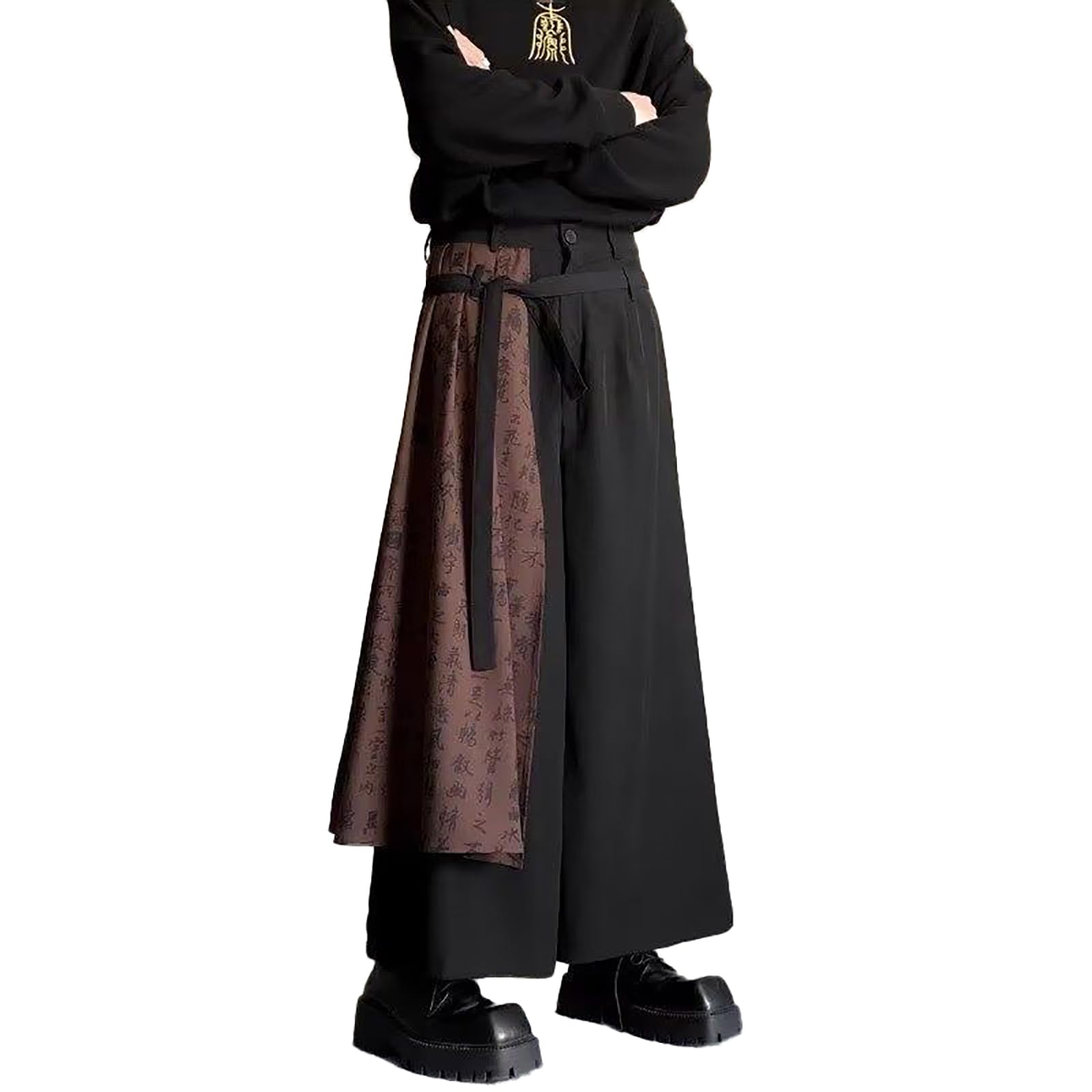 【新品】 [TOWYYO] チャイナ服 サルエルパンツ メンズ ワイドパンツ 袴 パンツ 書道 柄 変形パンツ パッチワーク 大きいサイズ アラジンパンツ ダンス服 ガチョウパンツ 個性的 原宿系 ユニセ