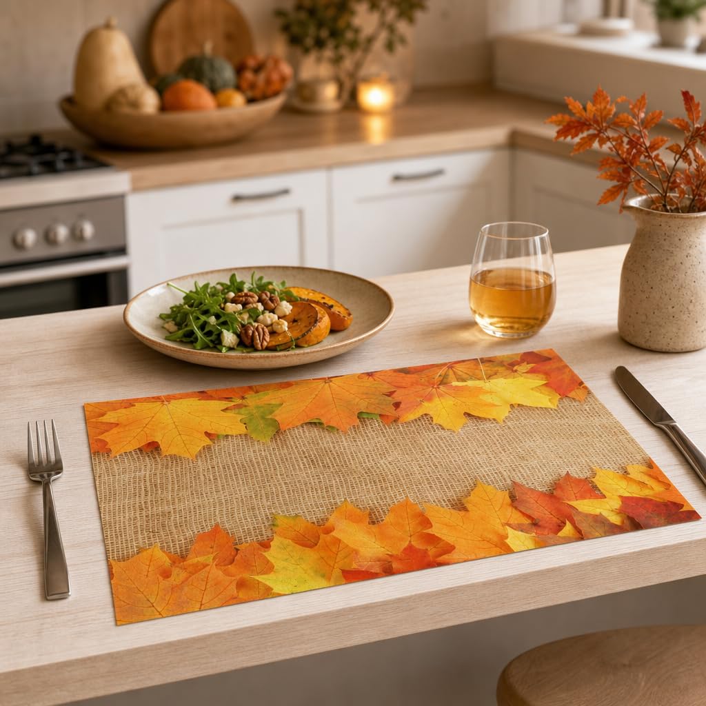 Tischsets I Platzsets Herbst Herbstlaub auf Leinen