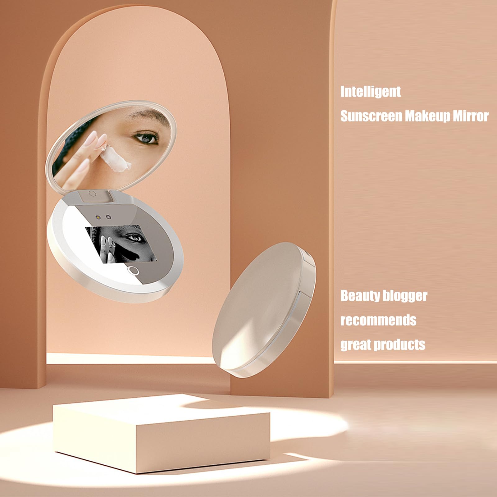 Mirrour - Cámara recargable para protección solar, 2 aumentos, espejo de maquillaje compacto para mujer, bolsillo de doble cara para protección de la piel
