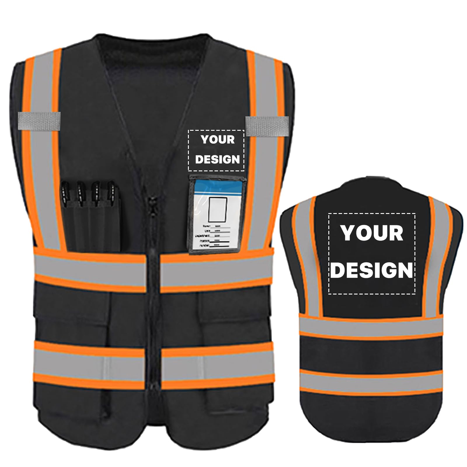 YOWESHOP High Reflective Visibility Safety Vest Custom Your Logo Safety Workwear with Reflective Strips and Pockets