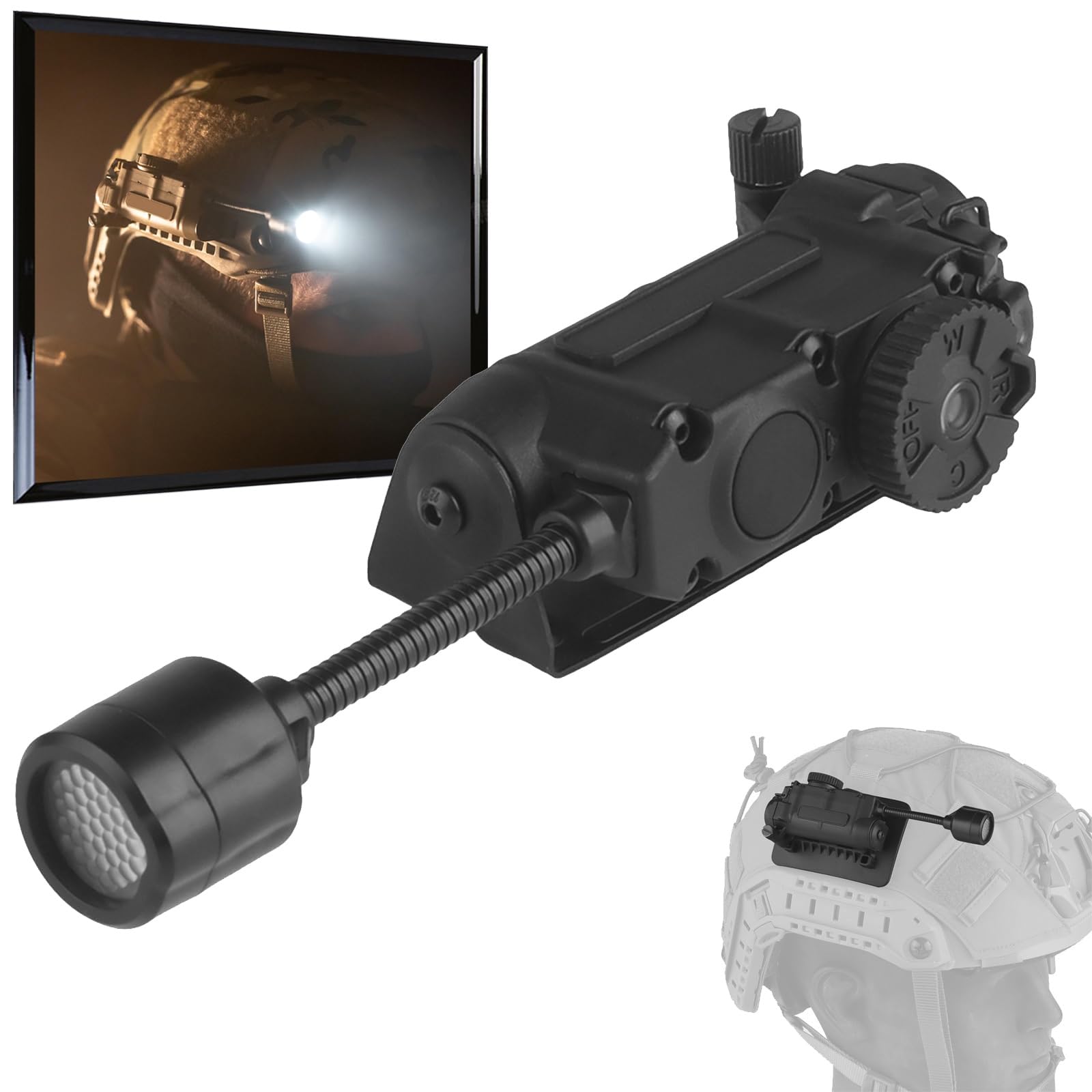 WLXW Outdoor 5-in-1-Airsoft-Helmleuchte Mit Halterung, Inklusive Taktischer ARC-Führungsschienen-Gurtbandclips, for Die Montage des MOLLE-Gurtsystems