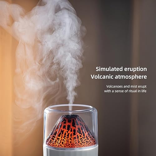 Miniatura 5 de Humidificador de volcán colorido, difusor ultrasónico de apagado automático de niebla fría, 2 modos de niebla, humidificador ultra silencioso para