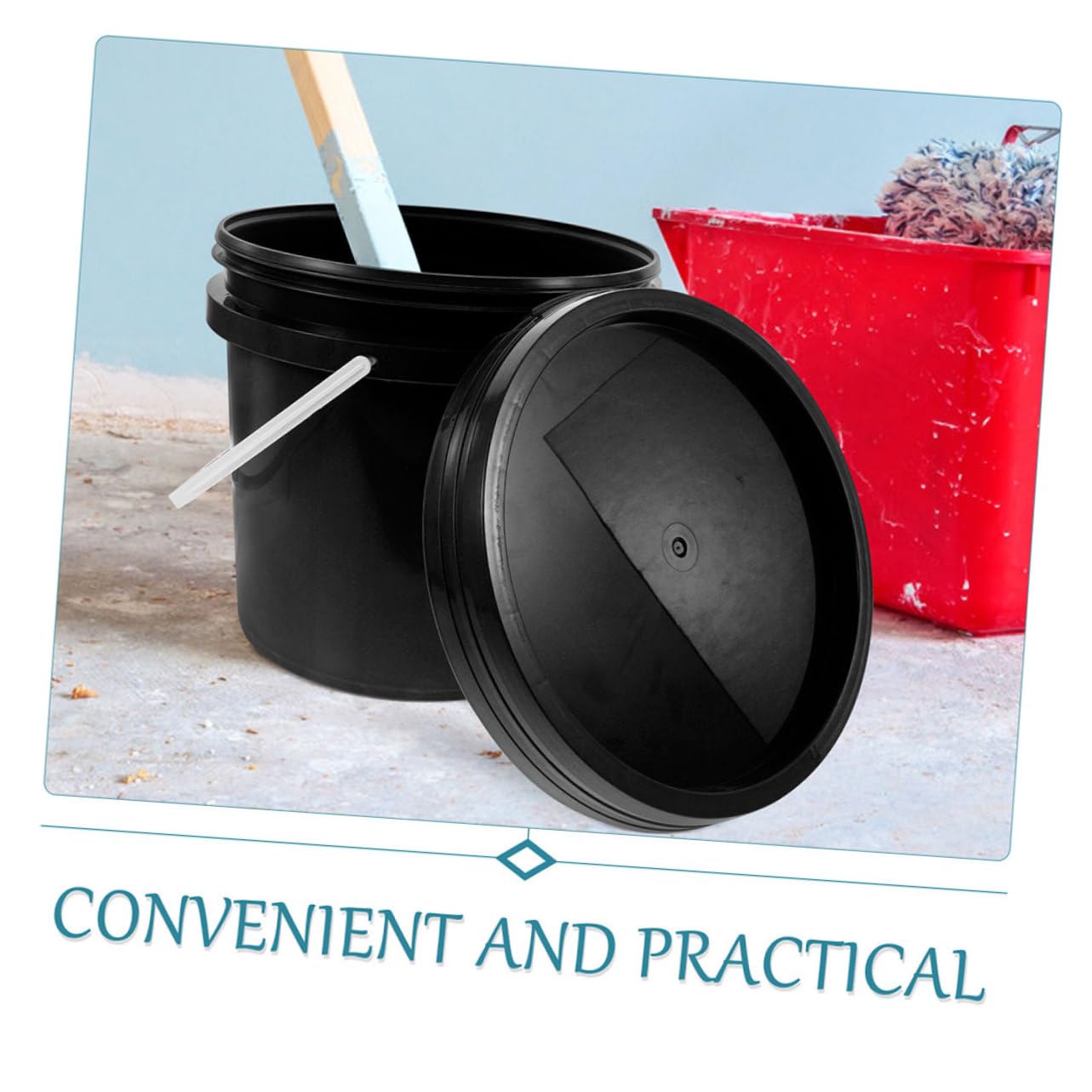 Cubo de Plástico con Tapa y Asa, 10l, Negro para Pintura | Recipiente Reutilizable de Pp, Boca Ancha, para Almacenar y Transportar Líquidos, Uso Profesional