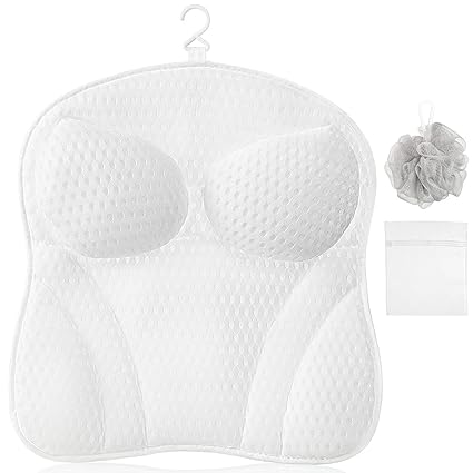 COSYLAND Upgraded Spa Bath Pillow for Bathtub (Breathable 4D Air Mesh), 6 Strong Suction Cups for Hot Tub Headrest Neck and Shoulder Support, Cozy Pillows Soft and Quick Dry, White