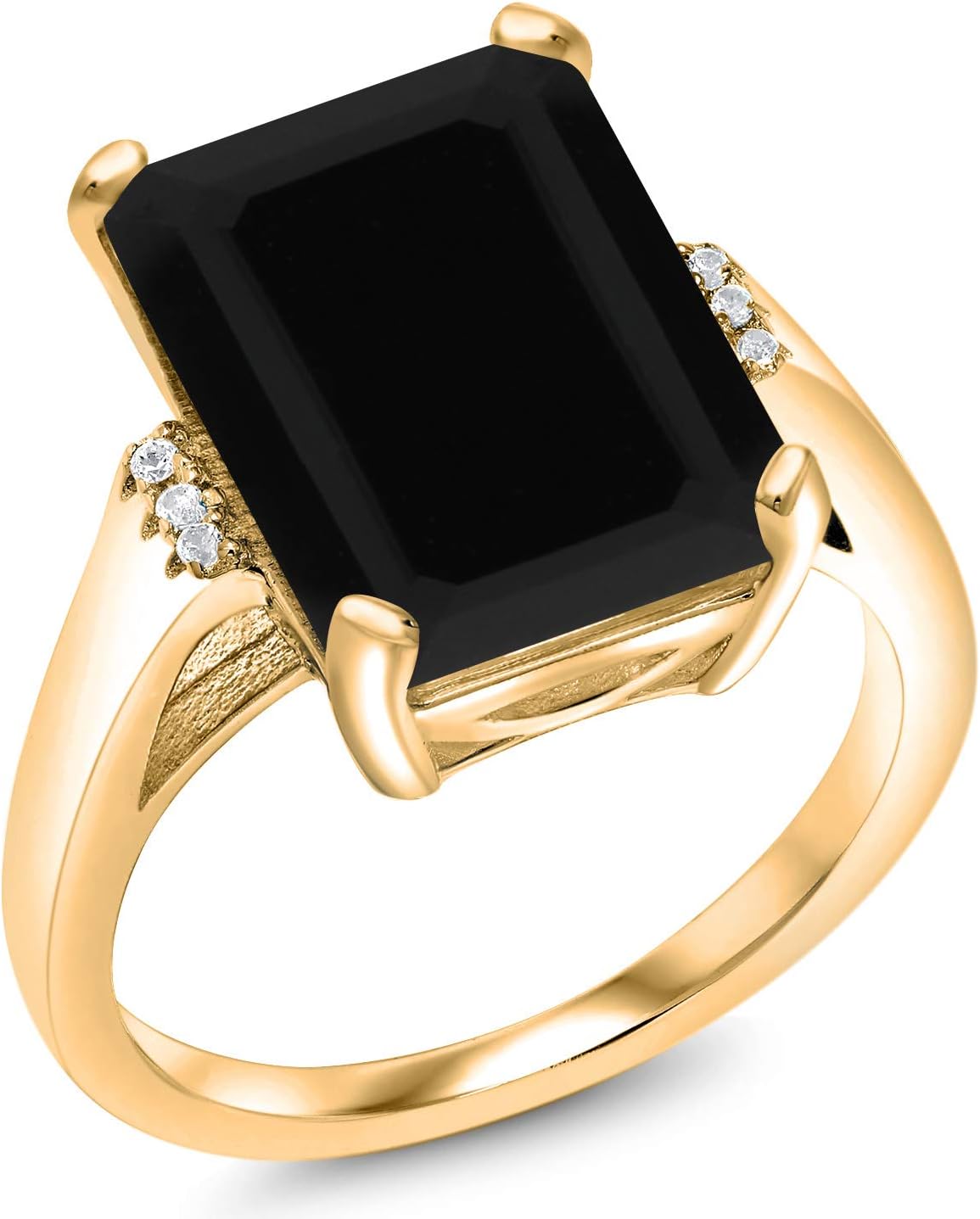 Gem Stone King 5-10 Cttw Gemstone Birthstone Engagement Ring For Women | 18K Yellow Gold Plated Silver | Emerald Cut 14X10MM | Available in Sizes 5-9
